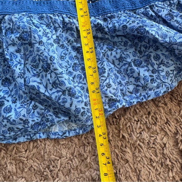 Old Navy Puff Sleeve Peacock Swing Mini Dress Blue Printed Cotton Cottagecore S - Picture 9 of 10